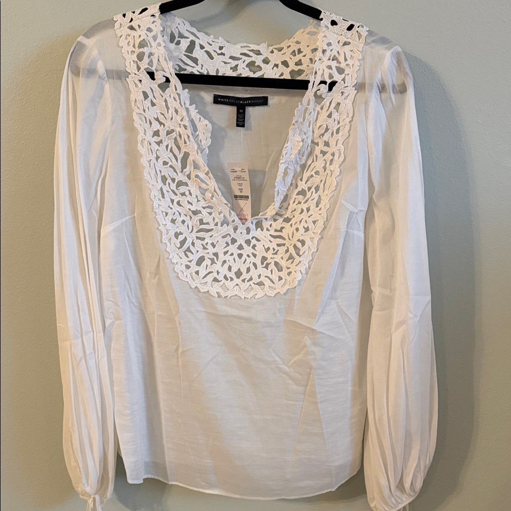 White House Black Market Ivory Lace Trim Blouse